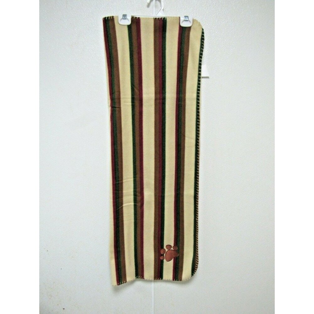 Pet Medium Brown Paw Pet Cat Dog Fleece Soft 29x39 Blanket Earth Tone Stripped